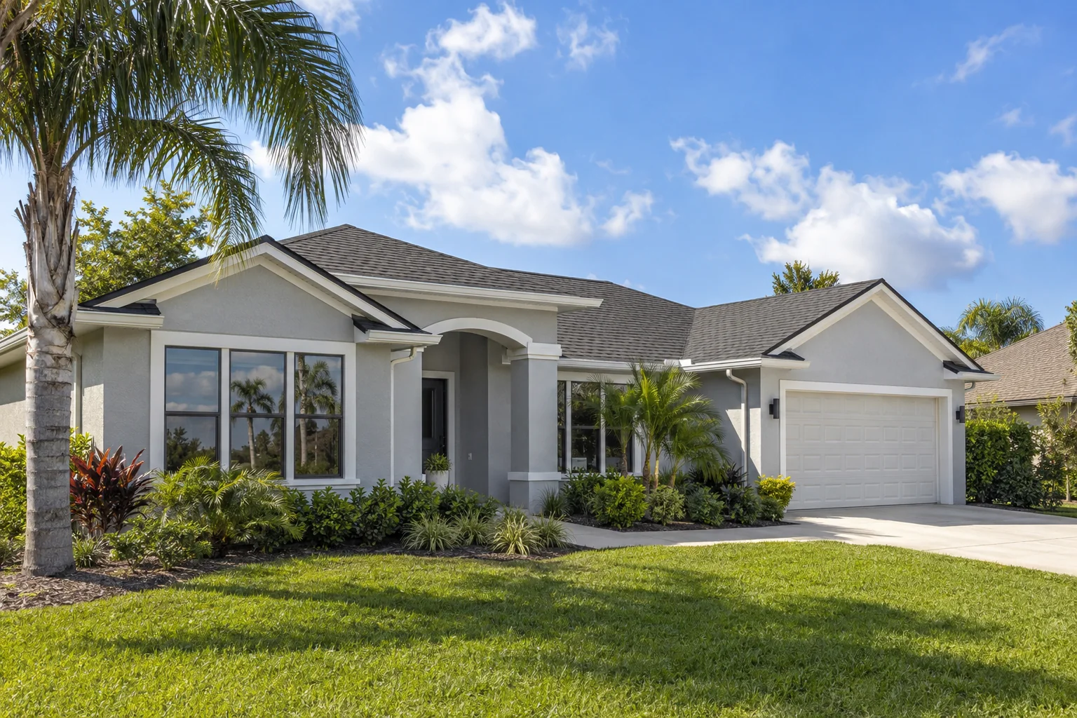 Florida home with window film on its front windows on a sunny morning